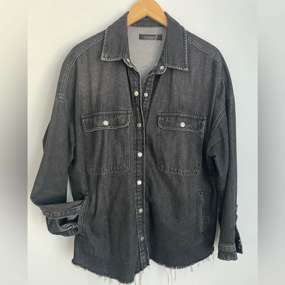 Organic cotton oversized black denim shirt jacket XL